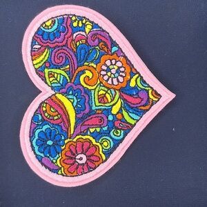 Pink floral heart patch wearable art paisley iron on patch